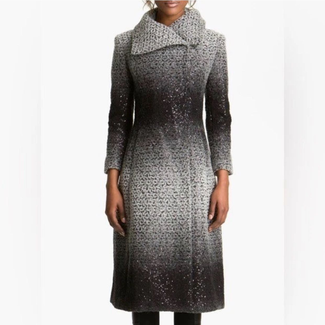 NWOT Alice + Olivia Sequin Ombré Coat Wool Gray Button UP Zipper Women’s L /M