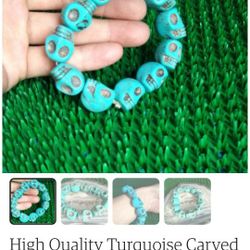 Turquoise  Stone Skull Bracelet 