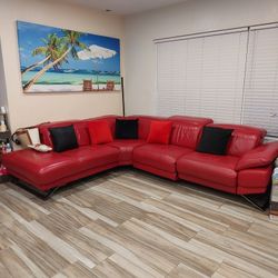 Red Leather Couch  (Power Recliner)
