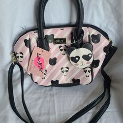 NWT Betsey Johnson Luv Betsey Pink Black Panda Small Satchel bag Purse