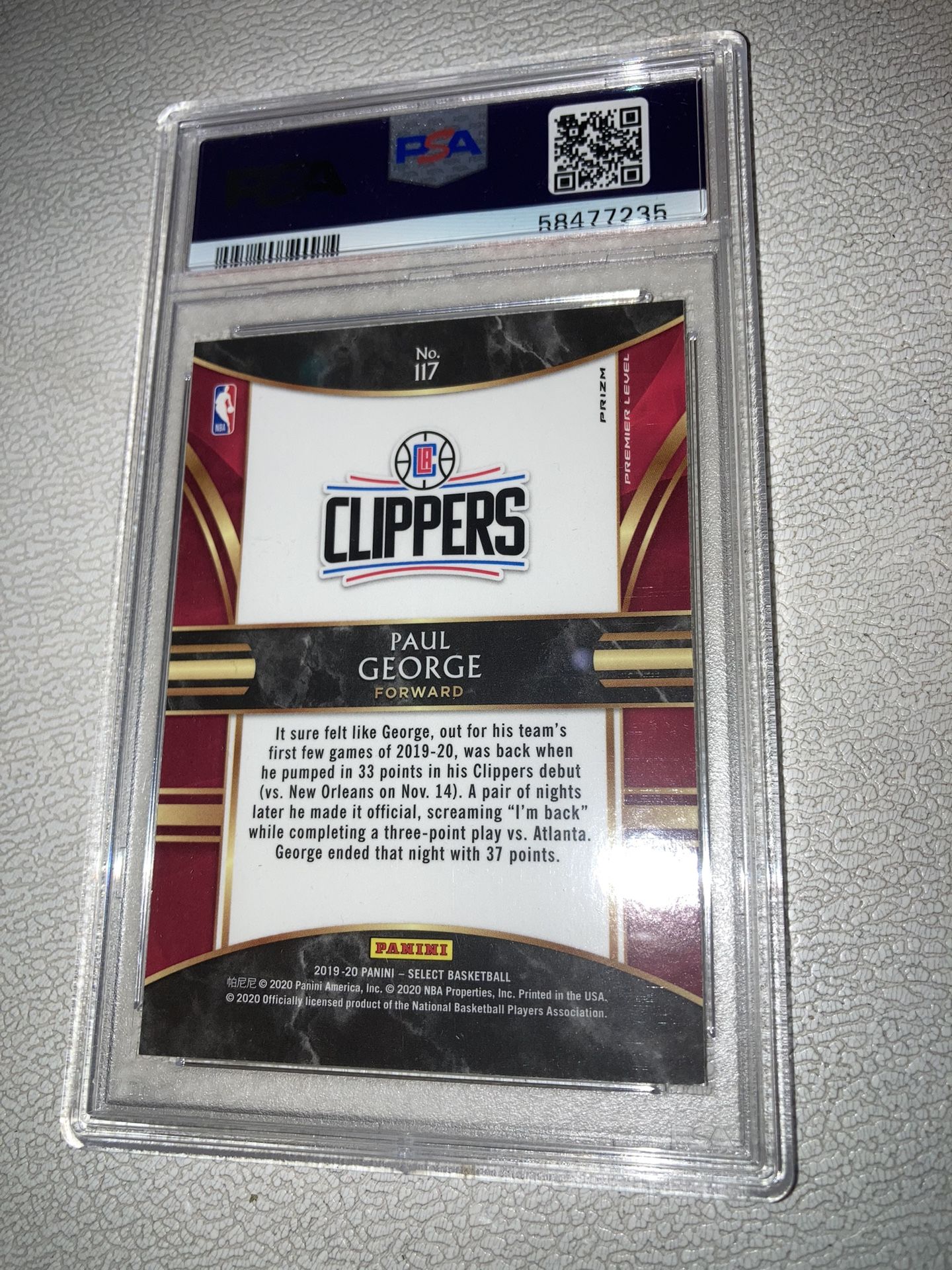 2019 PANINI SELECT #117 PAUL GEORGE GOLD WAVE ITEM GRADE GEM MT 10