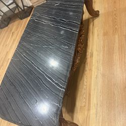 ACME Eustoma Coffee Table in Dark Brown Marble and Walnut