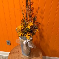40” DOUBLE HANDLE METAL BUCKET WITH FALL AUTUMN VIBE DRIED FLOWERS HOME DECOR
