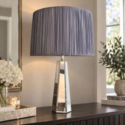 Z Gallerie Mirrored Glass Table Lamp Silver Glam Pleated Shade