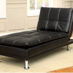 Brand New Black Leather Adjustable Chaise Sleeper 