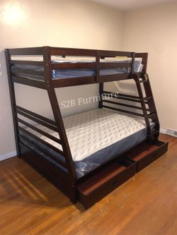 Twin Full Expresso Bunkbed With Orthopedic Mattress Included