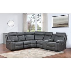 DARK GRAY Breathable Air Leather Modular Manual Recliner 6pc Sectional