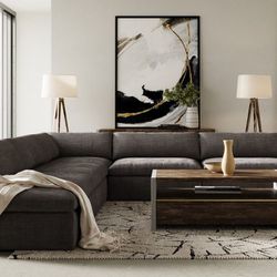 SAMEDAY DELIVERY 🚨 5 pieces Dark Grey Fabric - Symmetrical Sectional Sofa, Comfortable Couch 🛋️