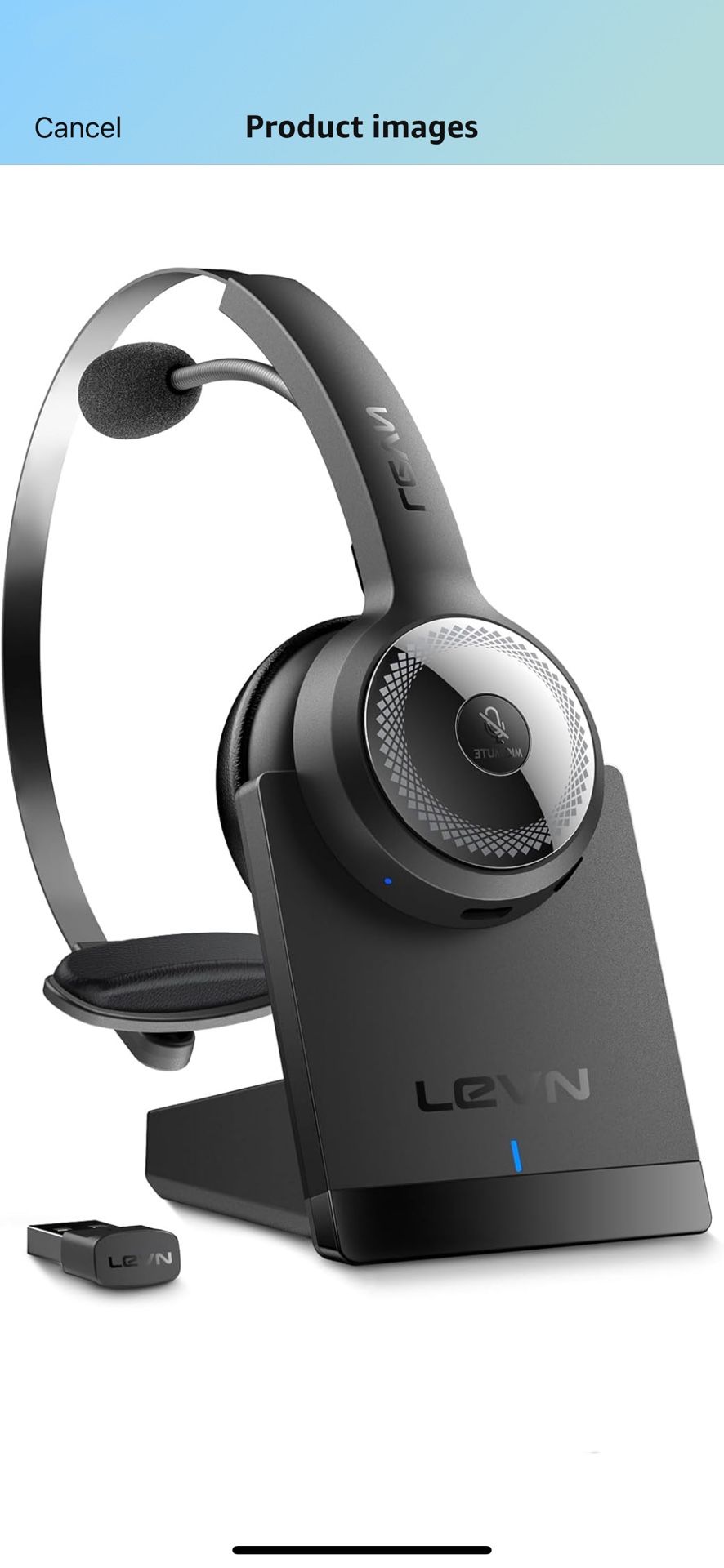 Brand New LEVN Wireless Headset with Mic for Work, Wireless Headphones with Mic (AI Noise Cancellation) & Charging Base, 45 Hours Talk Time,