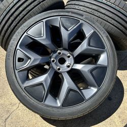 4x OEM Tesla Model X 22” Machina Wheels Black Rims Continental Tires 100% tread - NO CENTER CAPS