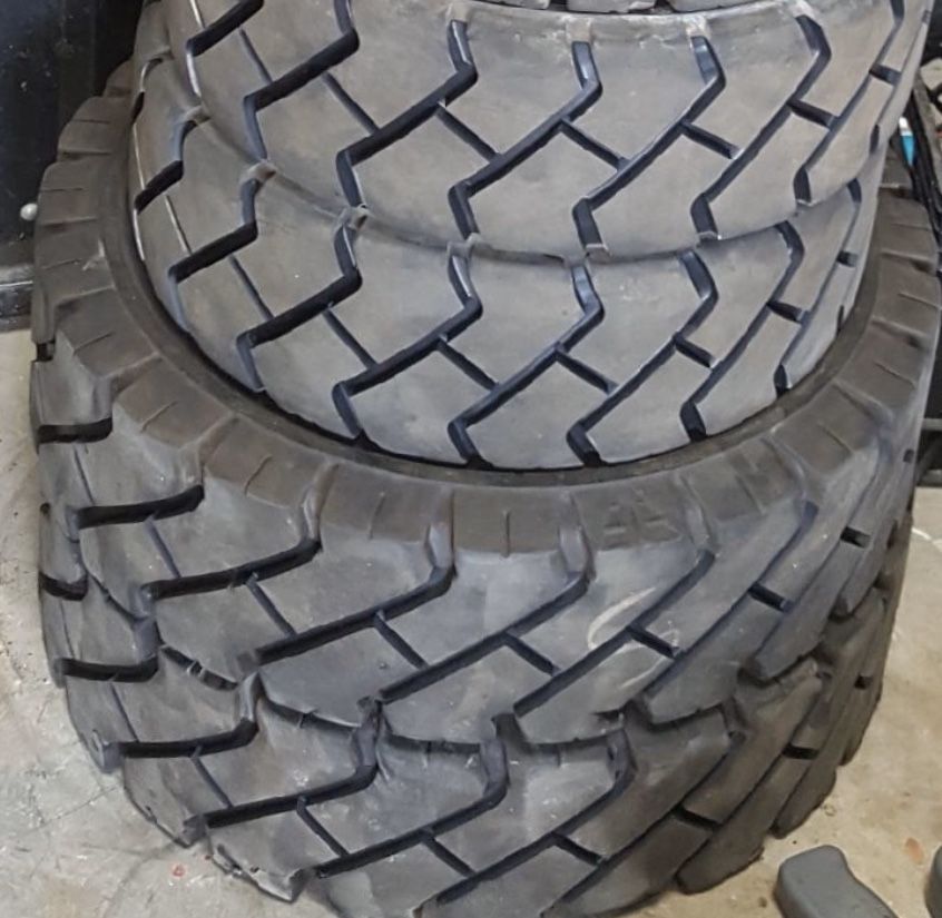 New and slightly used forklift tires in different sizes
