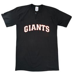 MLB Majestic San Francisco Giants T Shirt 1/4 Button Black Mens Size Large