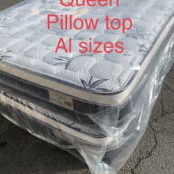 🌟✨Mattress Pillow Top All Sizes ✨🌟 ☑️ 12” inches tall 🟦All sizes 🛏💤 🟩Same day delivery available🚛 🟠Queen sizes $199 🟡Full sizes $179 🟢Twin s