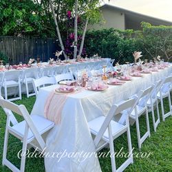 Event / Chairs / Table / Chargers Plate / Glasses / Tablecloth/ Napkins/ Centerpieces 