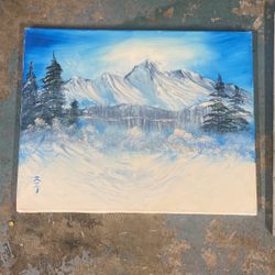 Scenic Winter Mountain Painting 