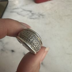 Beautiful 925 Sterling Silver Wide Band Ring With Marcacite Stones, Size 6.25 , Marked CNA925,  Tapered Back See Photos