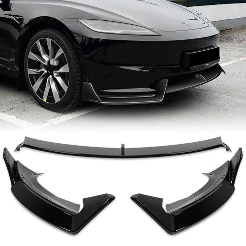 For 2024-2025 Tesla Model 3 Painted Black Front Bumper Lip Spoiler Splitter -(2-PU-370-PBK