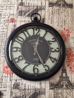 Edinburgh 17" Clock Works Co. Pocket Watch Style Wall Clock Quartz Black Sage