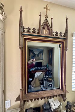 Antique Religious/ Church Spire Motif Mirror, Can Be Used As Mirror Or Frame For Artwork