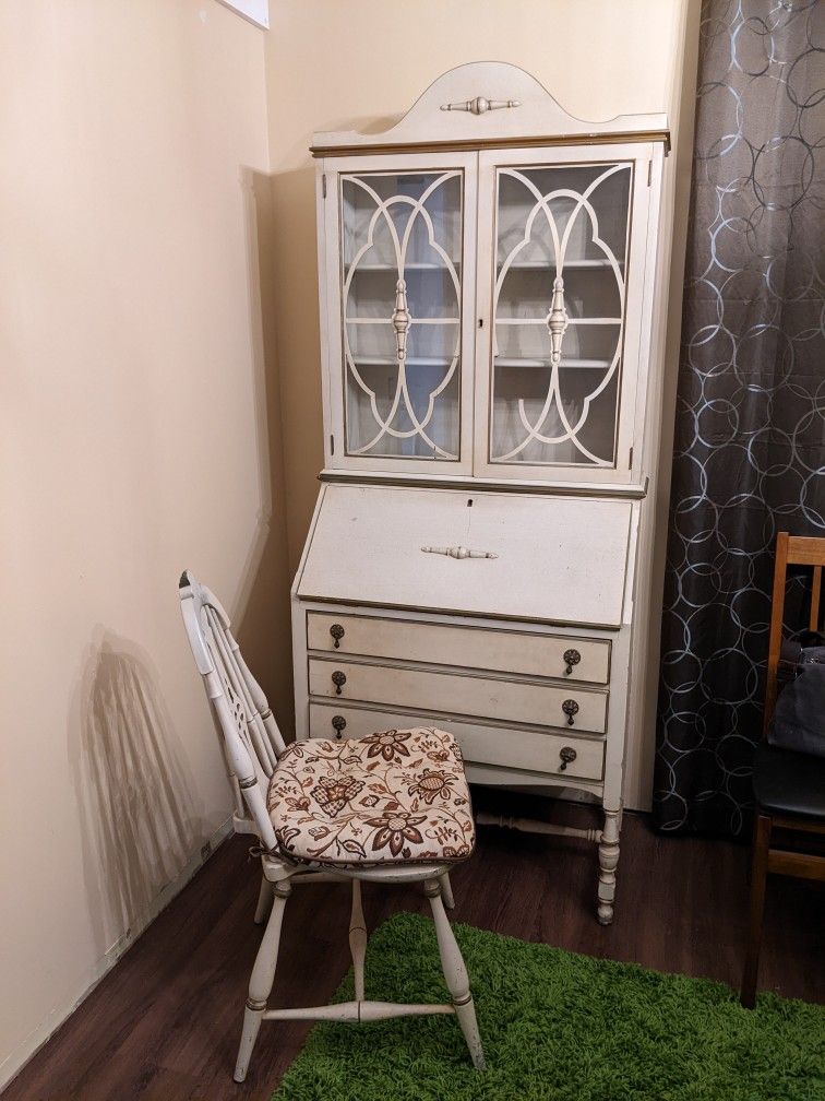 Vintage Secretary Desk/Hutch With Chair