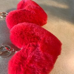 Fuzzy Heart Plushie Keychains