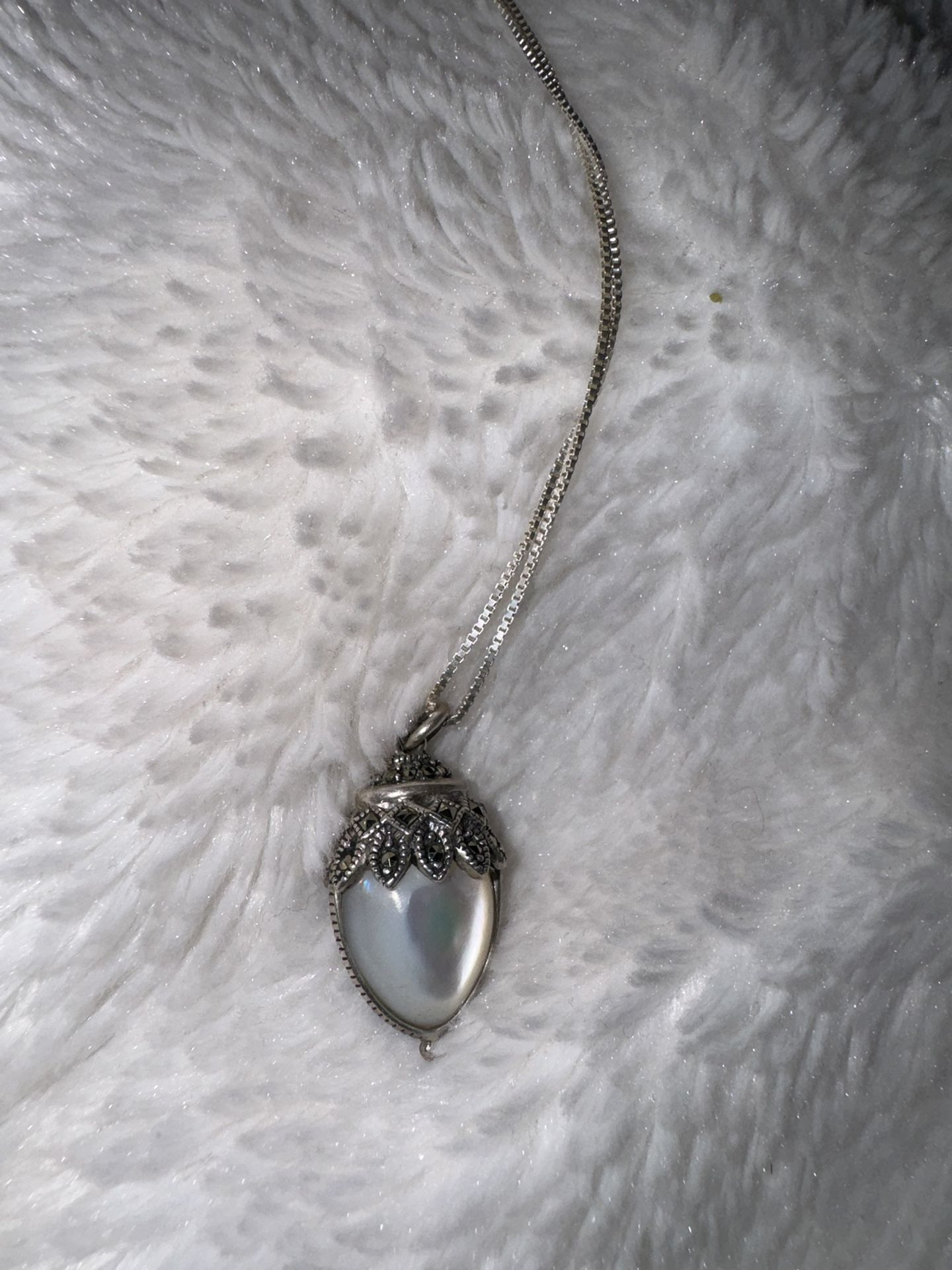 Gorgeous double-sided pendant, moonstone and onyx with Marcasite on Sterling silver chain