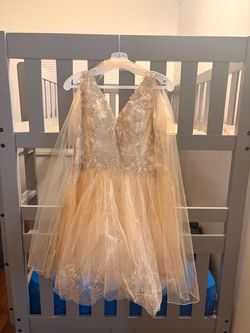 Champagne Beaded Lace Ball Gown Dress