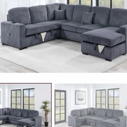 $649-4Piece Convertible Sectional  Sleeper Sofa ,Chaise Storage ,Sofa Storage & USB Ports 98” x 103” x 61” x36”H