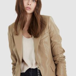 BCBGeneration Women’s VEGAN LEATHER SINGLE BOTTOM BLAZER COLOR LATTE SIZE S