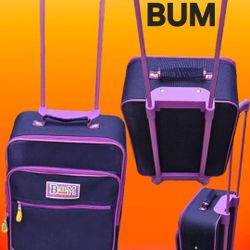 BUM ROLLING CARRY ON BOOK BAG FOR KIDS(primarily purple with pink accents with extendable handle)