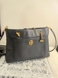 Tory Burch Black Pebbled Leather Tote Shoulder Crossbody Bag Gold Hardware