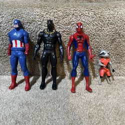 Marvel lot of 4 figure Black panther Captain America Rocket Raccoon Spiderman 6”