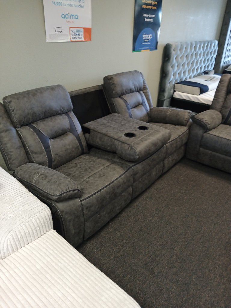 New Two-piece Gray Microfiber Reclining Sofa And Loveseat With Free Delivery