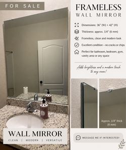2 Frameless Wall Mirror 36x42 Inch  and 72x42 inches