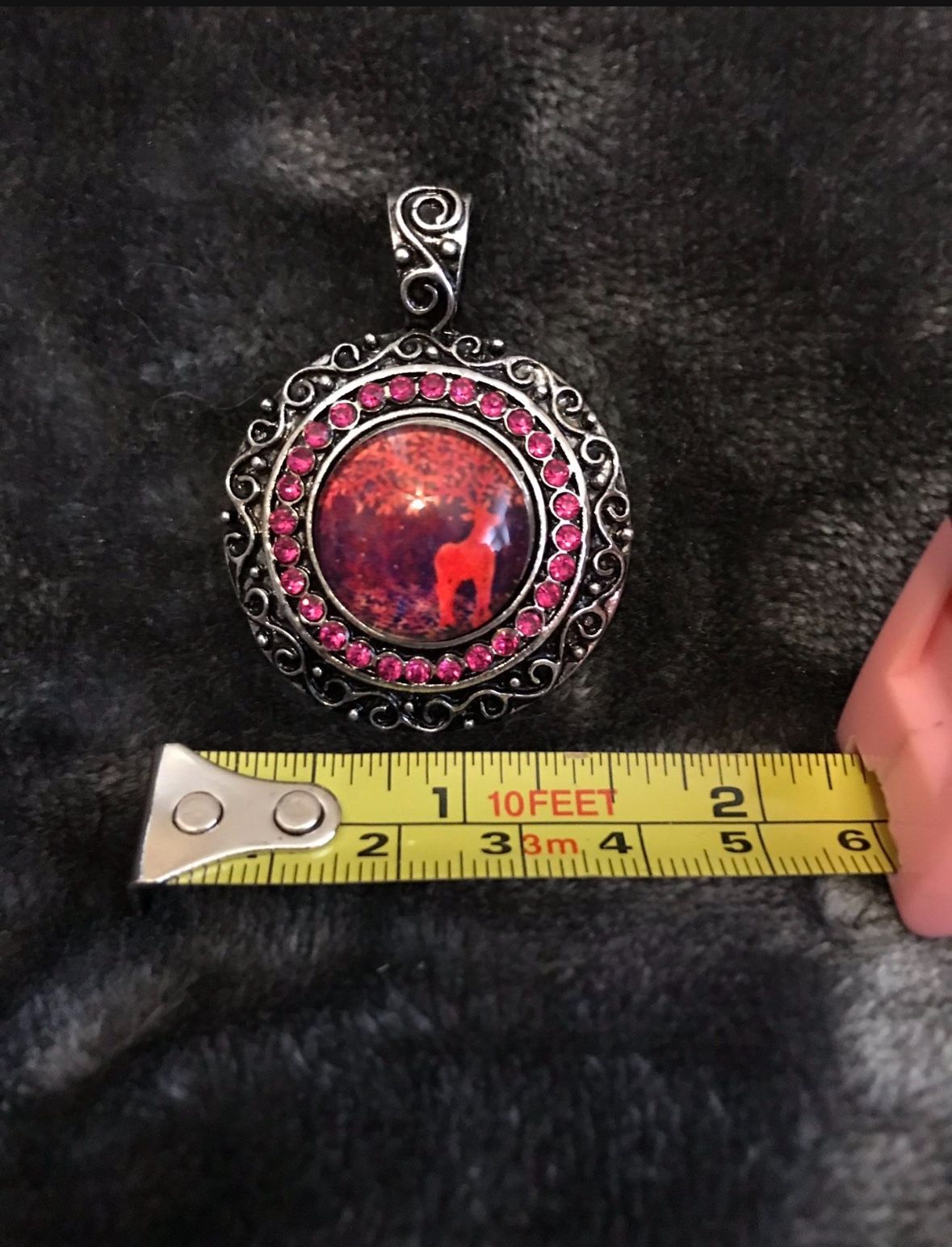 Big Red Deer Silver Pendant Side Antler Winter Jewelry