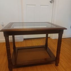 2 Wood Side Table with Glass Inserts