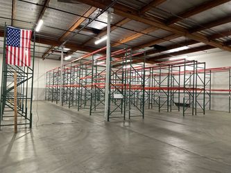Pallet racks 14ft 12ft 10ft green uprights and 8ft orange beams
