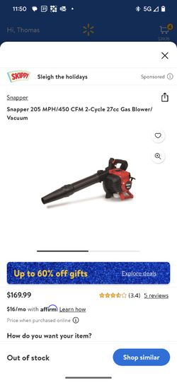 New SNAPPER S27BV 27CC 450CFM HANDBLOWER/VAC

Packaging may be weathered 