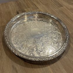 Vintage Antique WM Roger & Sons Spring Flower Silver Plated Round Platter