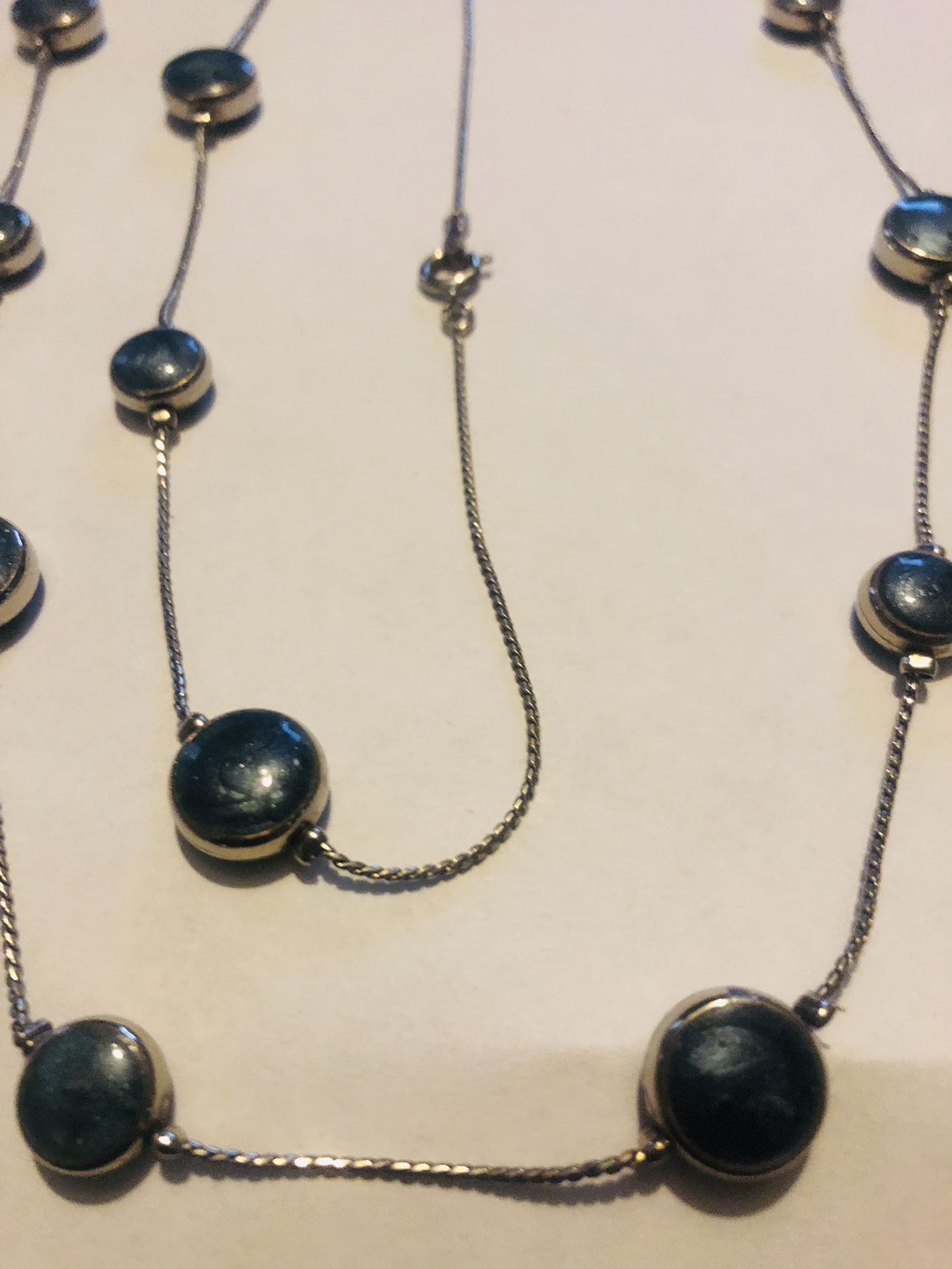 Vintage Blue Enemel And Silver Tone 28 inch Necklace Excellent Condition