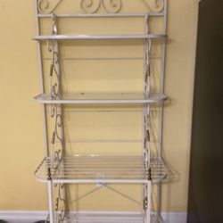 White Metal Shelf, With Scrolling On Sides.