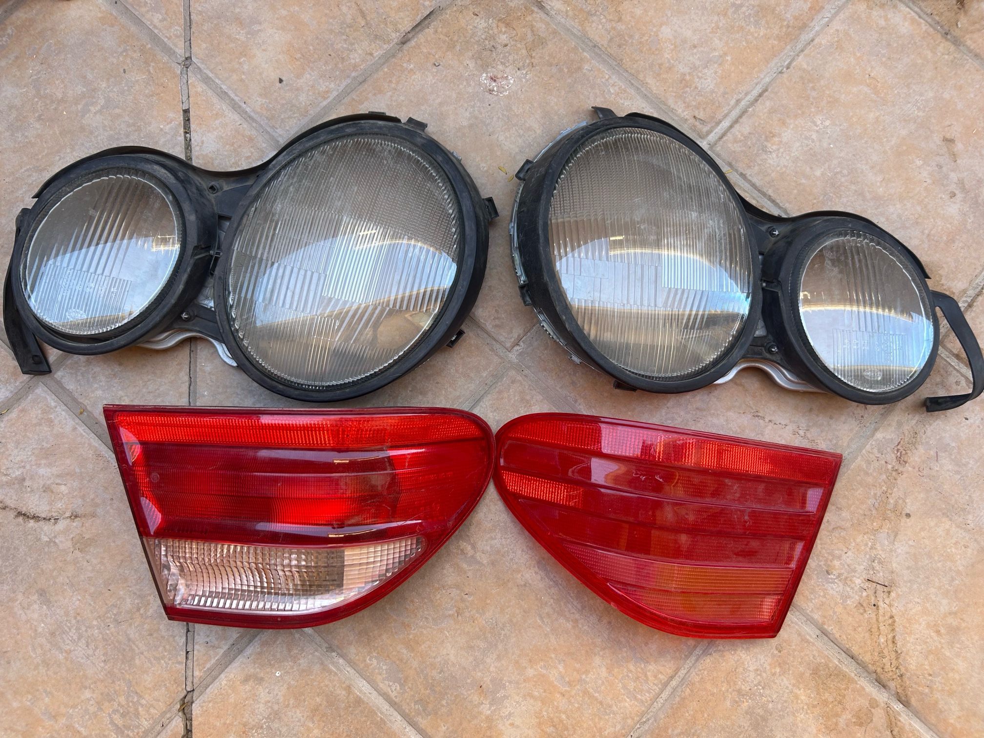 Tail lights from a Mercedes front and back