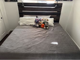 Dark Wood Bed Frame With Headboard and Storage Drawer