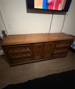 Vintage Wood Dresser with Carved Detail