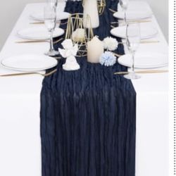 8Pack Navy Blue Table Runner 10FT Navy Blue Cheesecloth Table Runner 35x120inch Cheese Cloth Table Runners Rustic Boho Gauze Table Runners for Party W
