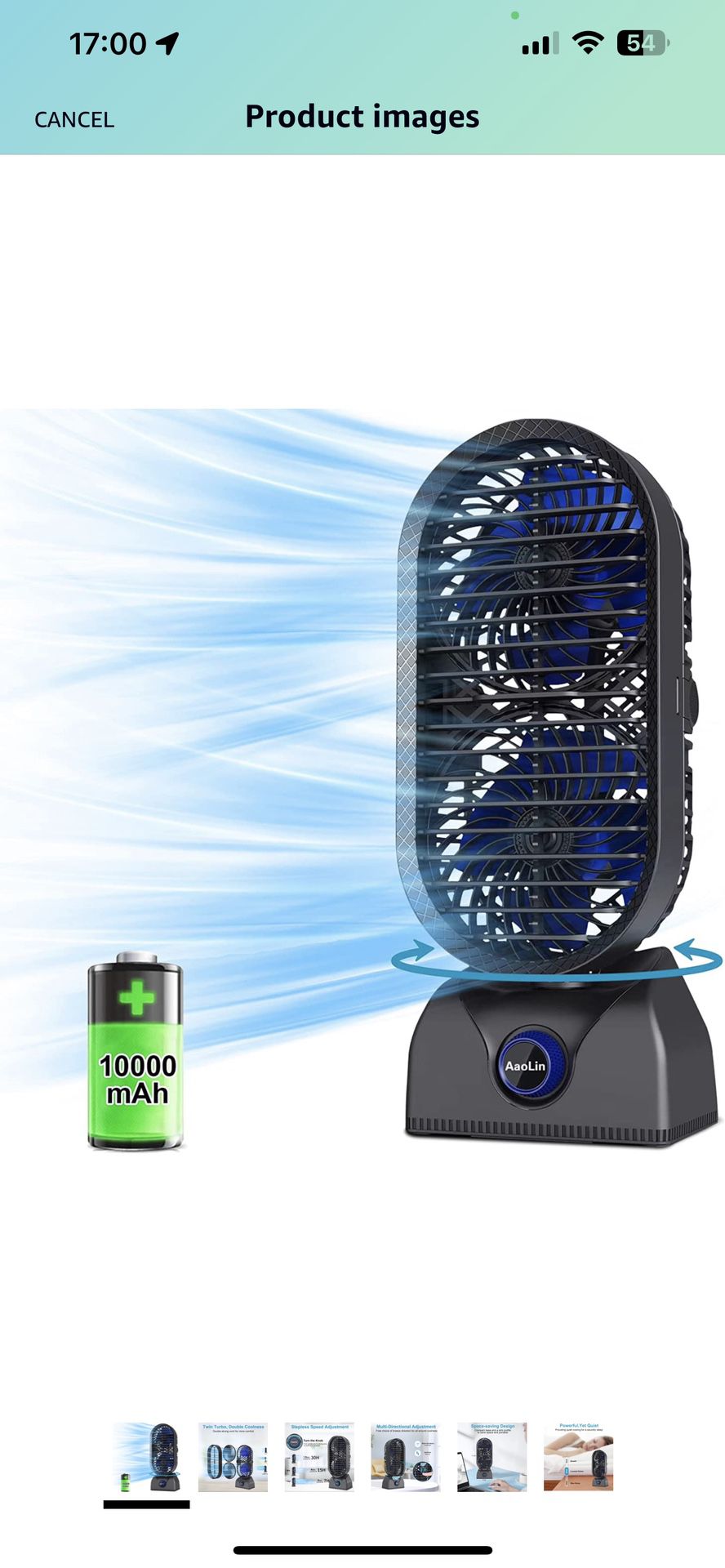 Desk Tower Fan, 10000mAh Rechargeable Oscillating, Max Last 30Hrs, 11'' Portable Table Fan, 120° Oscillation for Powerful Circulation, Stepless Speed,