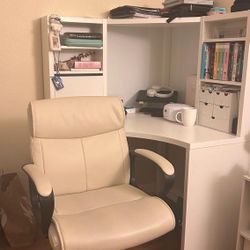 White Corner Desk + Office Chair