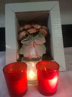 Decoration frame and two red candles