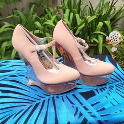 Peach Stretch Chiffon Clear Wedge 