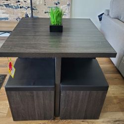 5-piece Table with Storage Ottoman Dining Set - Black/Grey

